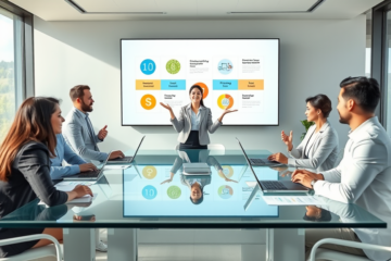 Diverse sales team in a bright conference room collaborating to remove seven sales barriers during a digital marketing meeting